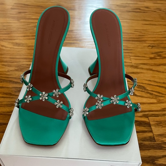 Amina Muaddi Green Crystals Lily heeled sandals in size 39.5 - Picture 4 of 10